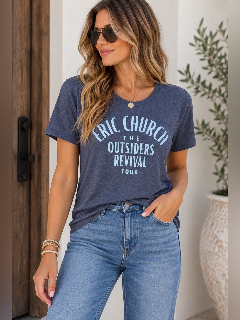 Eric Church The Outsiders Revival Tour Concert T-Shirt Blue-gray Large
